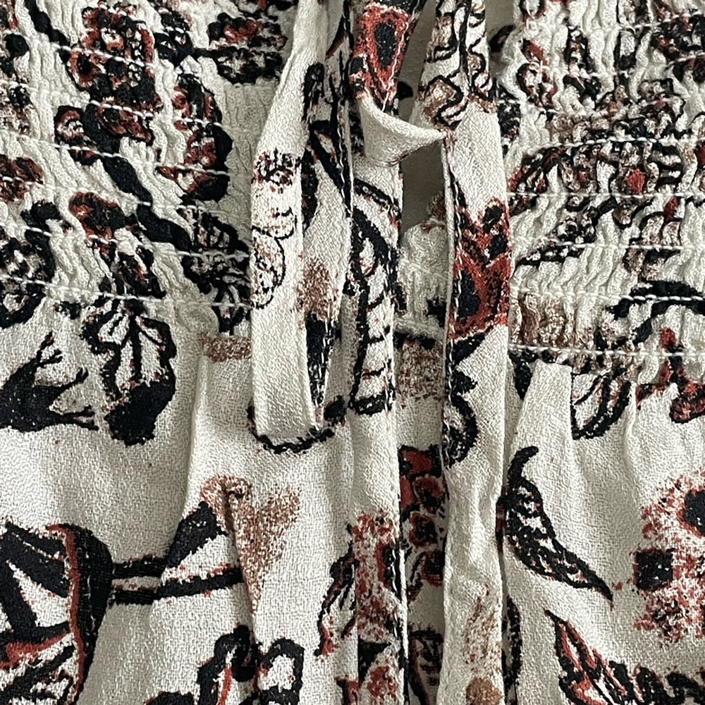 Lucky Brand NWT Smocked Floral Peasant Brown and Cream Floral Blouse - Picture 3 of 7